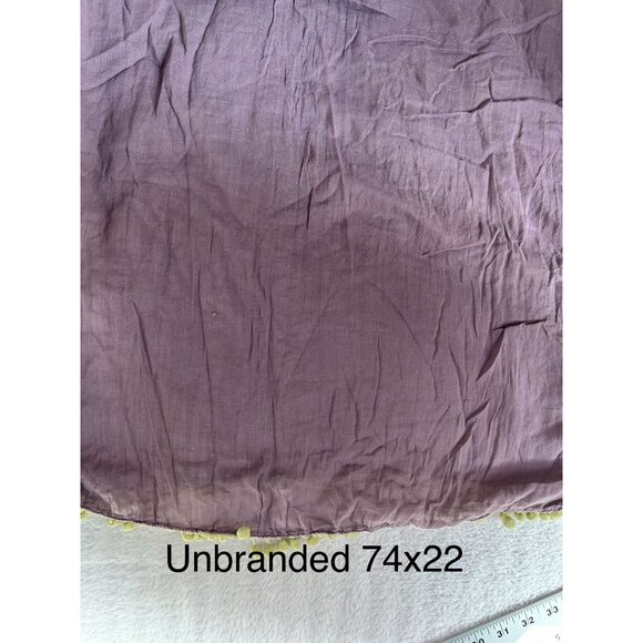 Womens Light Purple Scarf Wrap with Green Pom Pom Trim Lightweight 74x22 Boho - Picture 2 of 2